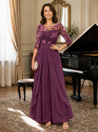 Lace Applique Wide-Leg Chiffon Mother of the Bride Jumpsuit