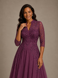 Embellished Appliques Mother of the Bride Dress with 3/4 Sleeves