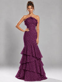 Halter Tiered Mermaid Prom Dress with Sparkly Lace