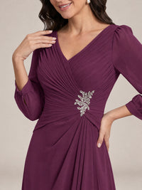 V-Neck Pleated Chiffon Mother of the Bride Dress with Flutter Sleeves