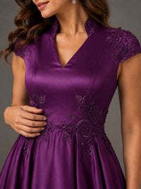 Lace Appliqué A-Line Satin Maxi Dress