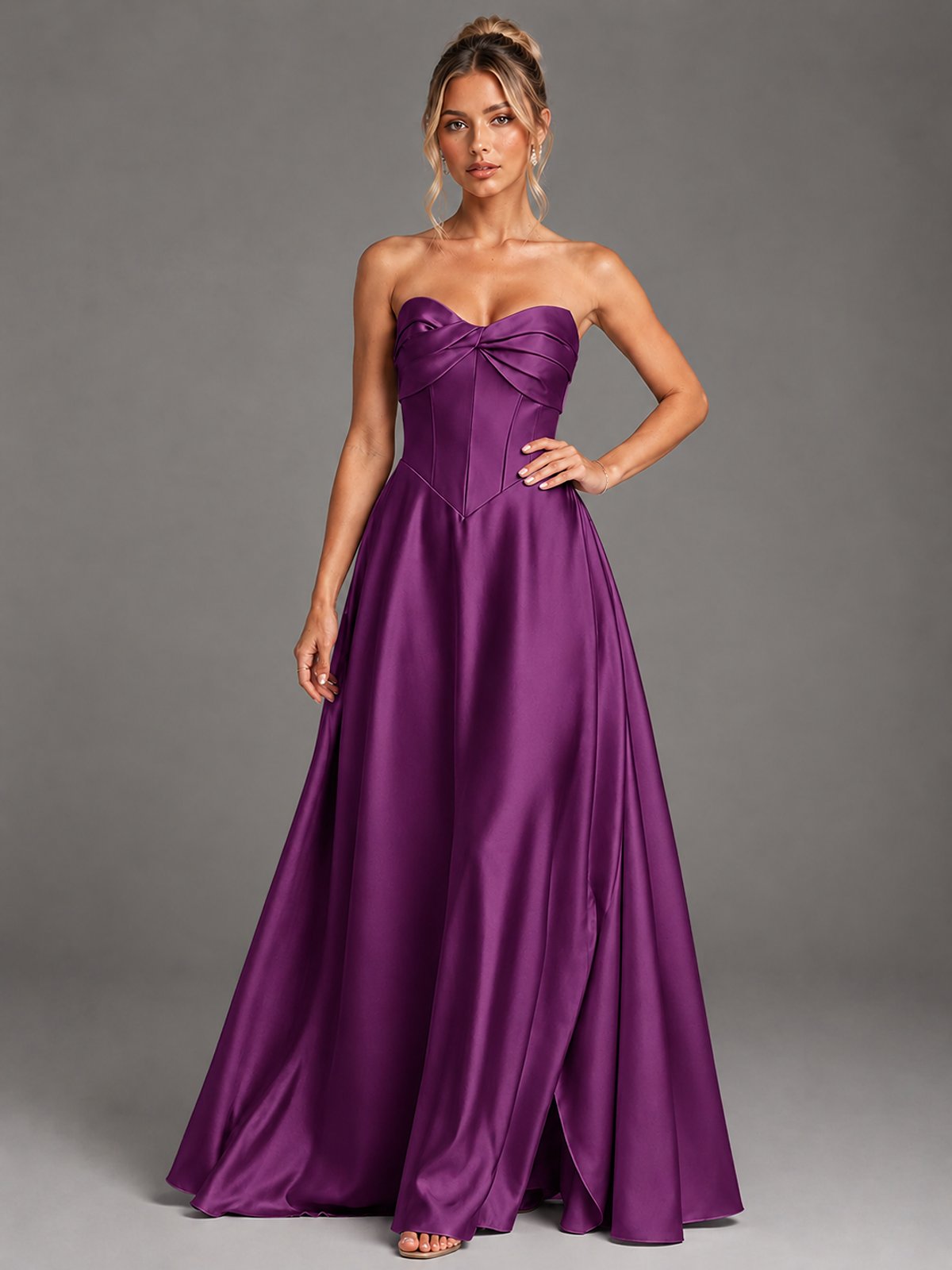 Sweetheart Neck Strapless Satin A-Line Prom Dress