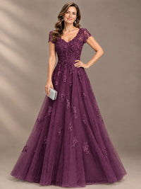 Lace Appliques A-line Mother of The Bride Dresses with Short Sleeves