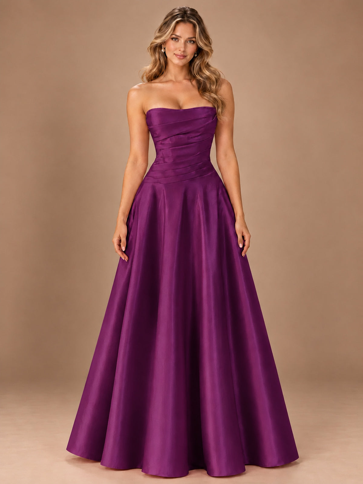 Blush Pink Strapless Satin A-Line Prom Dress with Ruched Bodice