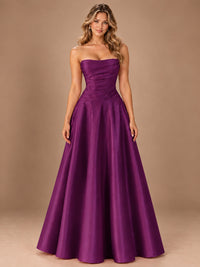 Blush Pink Strapless Satin A-Line Prom Dress with Ruched Bodice