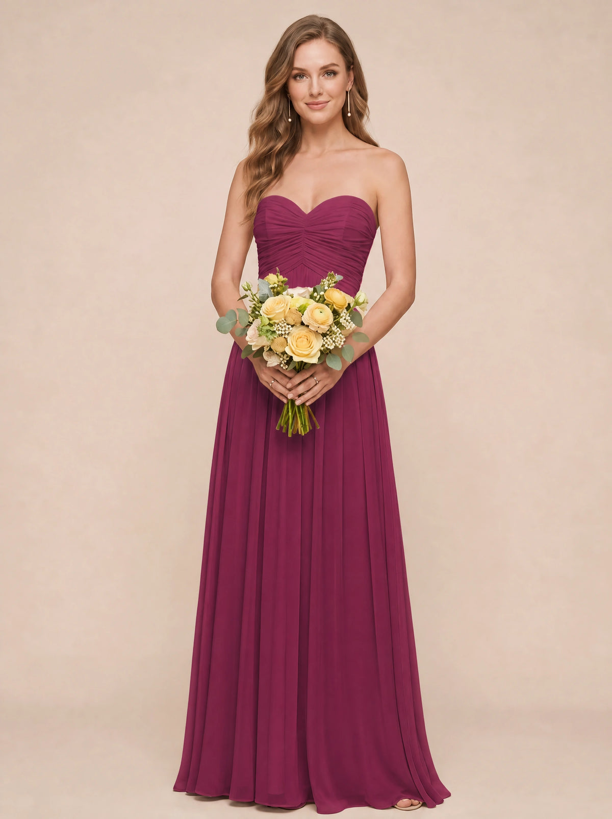 Strapless Pleated Chiffon A-Line Bridesmaid Dress