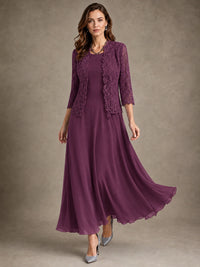 2-Piece Chiffon Mother of the Bride Dress with Lace Jacket