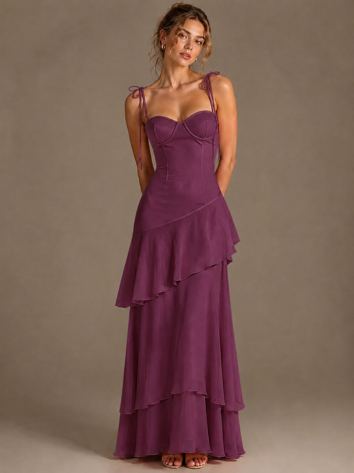 Spaghetti Strap Tiered Ruffles Chiffon Prom Dress