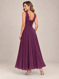 Dusty Blue Floral Lace Chiffon Mother of the Bride Dress with Jacket