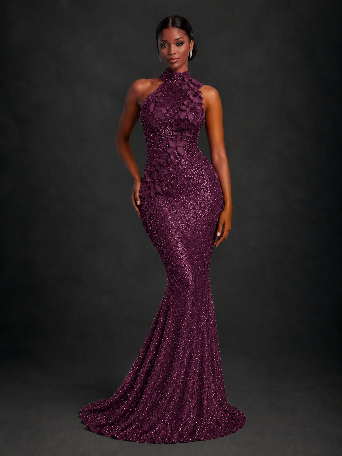 Sparkly Sequin High Neck Mermaid Prom Dress