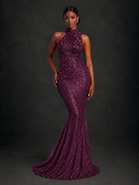 Sparkly Sequin High Neck Mermaid Prom Dress