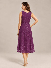 Tea Length Sequin Lace Mother of the Bride Dress with Chiffon Jacket
