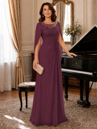 Elegant Applique Chiffon Mother of the Bride Dress with Cape Sleeves