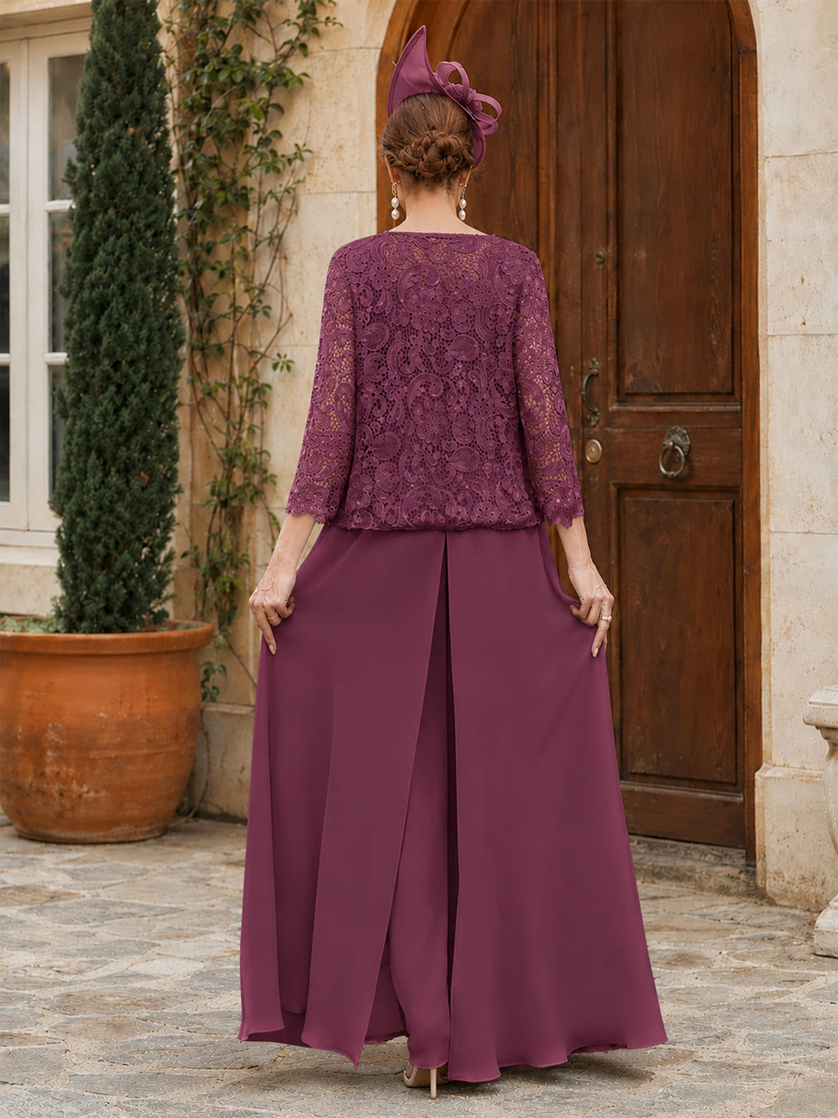 Elegant 3-Piece Chiffon Mother of the Bride Pantsuit with Floral Applique Jacket