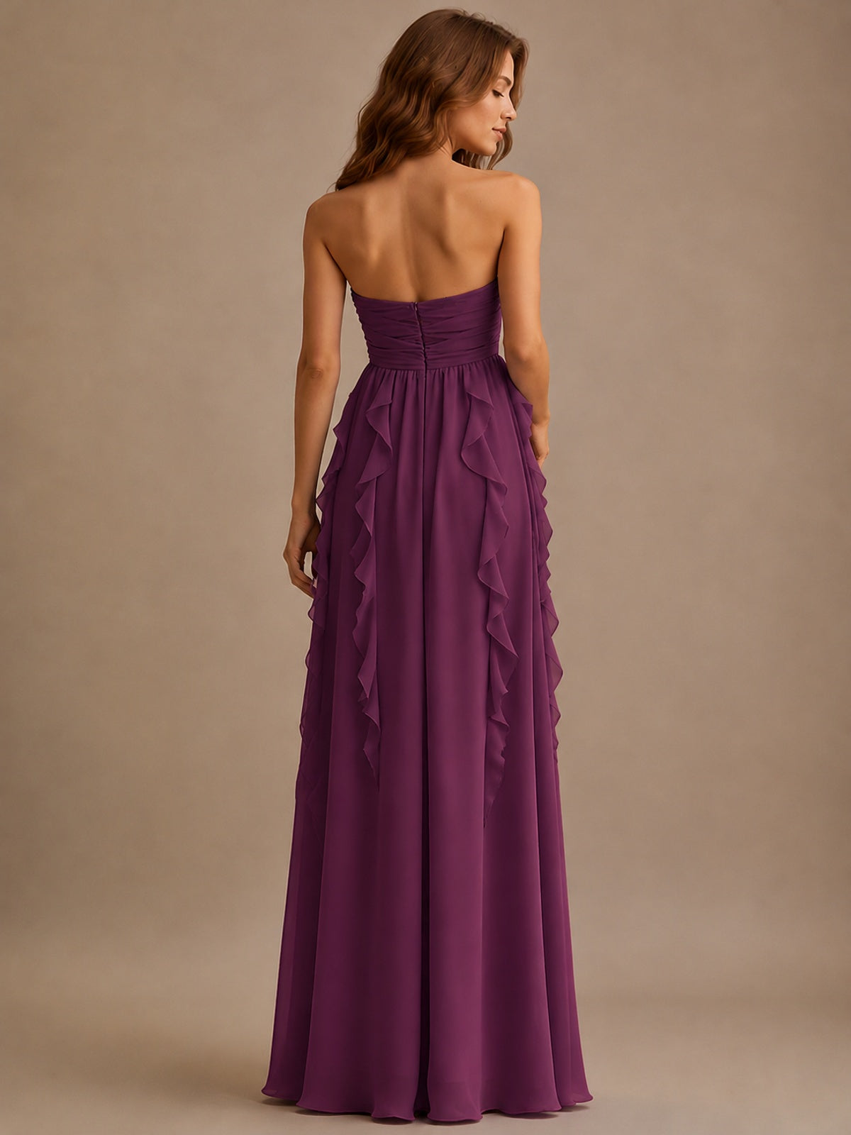 Srapless Sweetheart Chiffon Prom Dress Ruffle Formal Evening Gown