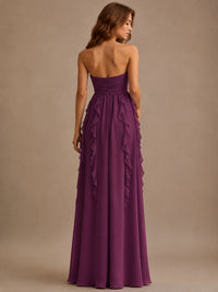 Srapless Sweetheart Chiffon Prom Dress Ruffle Formal Evening Gown
