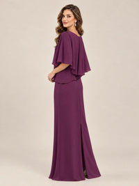 Cape Sleeve Mother of the Bride Dress with Asymmetrical Overlay