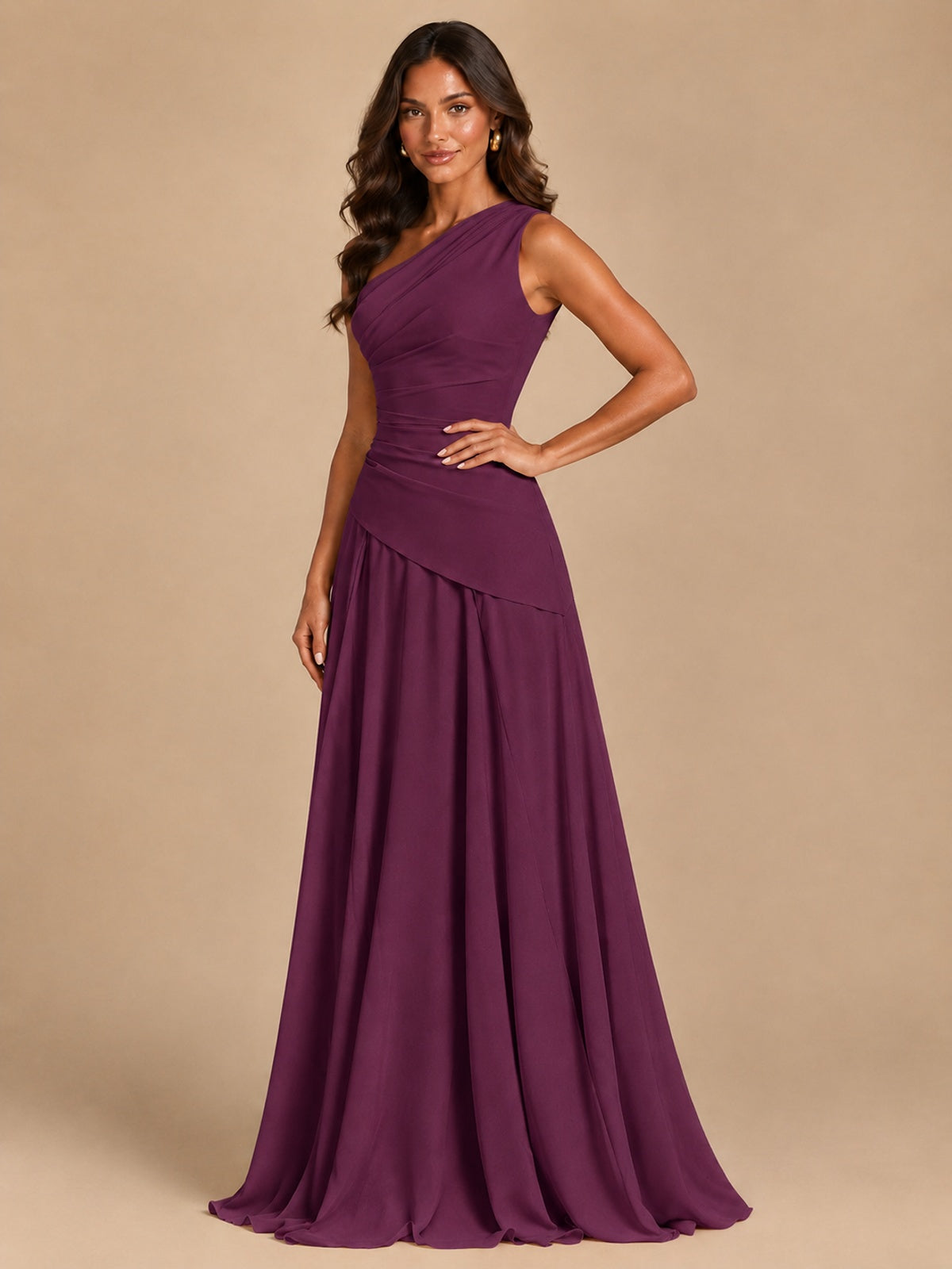 One Shoulder Prom Dress A-line Ruched Women Wedding Formal Gowns