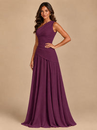 One Shoulder Prom Dress A-line Ruched Women Wedding Formal Gowns