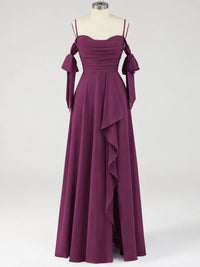 A-Line Ruffles Chiffon Bridesmaid Dress with Slit