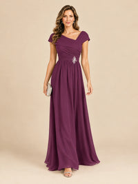 Cap Sleeve Mother of The Bride Dresses Long Chiffon Formal Gowns