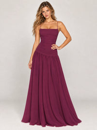 Butter Yellow Ruched Spaghetti Strap Drop-Waist Prom Dress