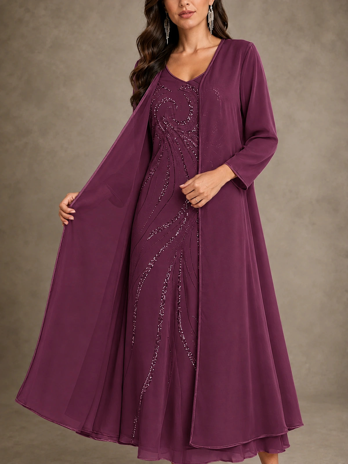 Sequin Chiffon Mother of the Bride Dress with Jacket