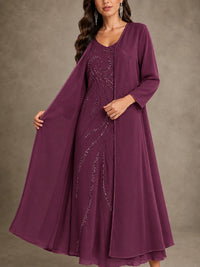 Sequin Chiffon Mother of the Bride Dress with Jacket