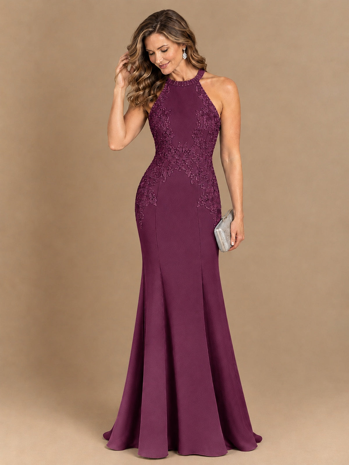 Halter Neckline Lace Appliques Mother of The Bride Dresses