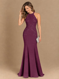 Halter Neckline Lace Appliques Mother of The Bride Dresses