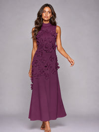 3D Floral Applique High Neck Prom Maxi Dress