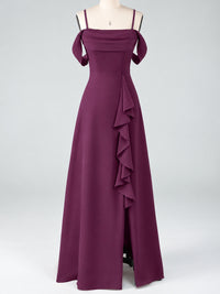Spaghetti Strap Chiffon Bridesmaid Dress with Ruffles Slit