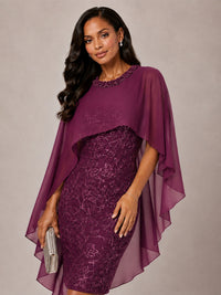 Floral Sheath Mother of the Bride Dress with Cape Overlay