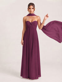 Strapless Ruched Chiffon Long Prom Dress with Scarf