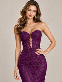 Strapless Corset Mermaid Prom Dress with Floral Lace Appliqué
