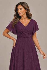 Jovellee Floral Chiffon A-Line Mother of the Bride Dress with Flutter Sleeves