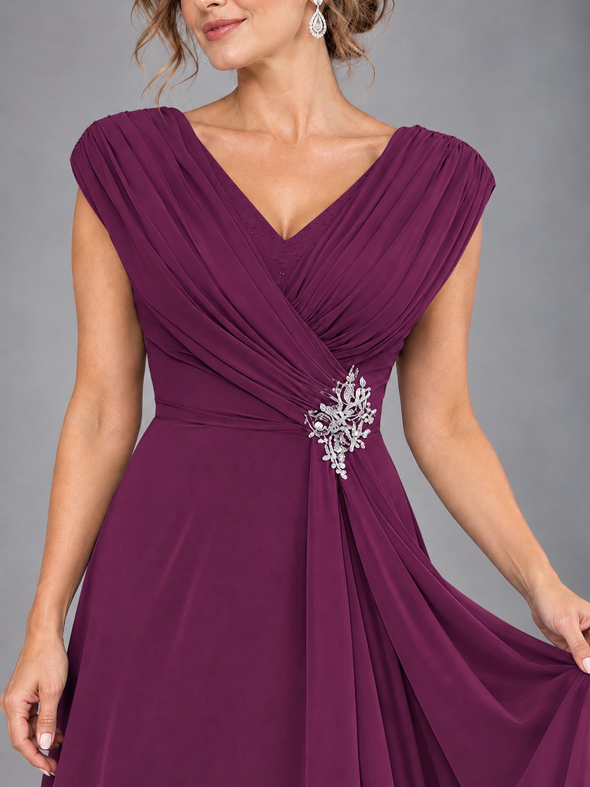 Cap Sleeve Chiffon A-Line Mother of the Bride Dress