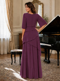 Asymmetric Draped Chiffon Mother of the Bride Dress with Flutter Sleeves