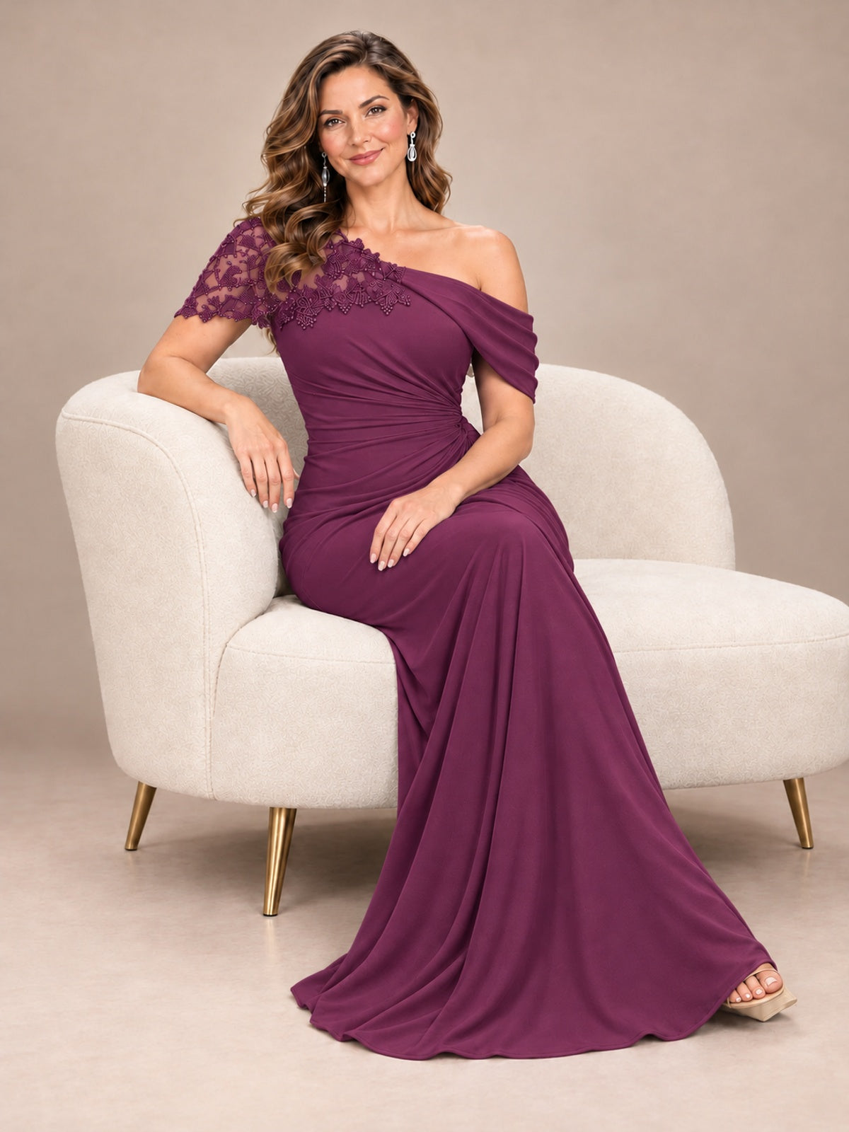 One Shoulder Chiffon Mother of The Bride Dress