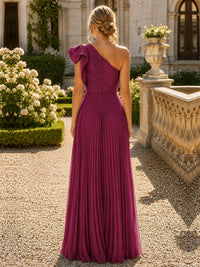 One Shoulder Pleated Chiffon A-Line Floor-Length Bridesmaid Dress