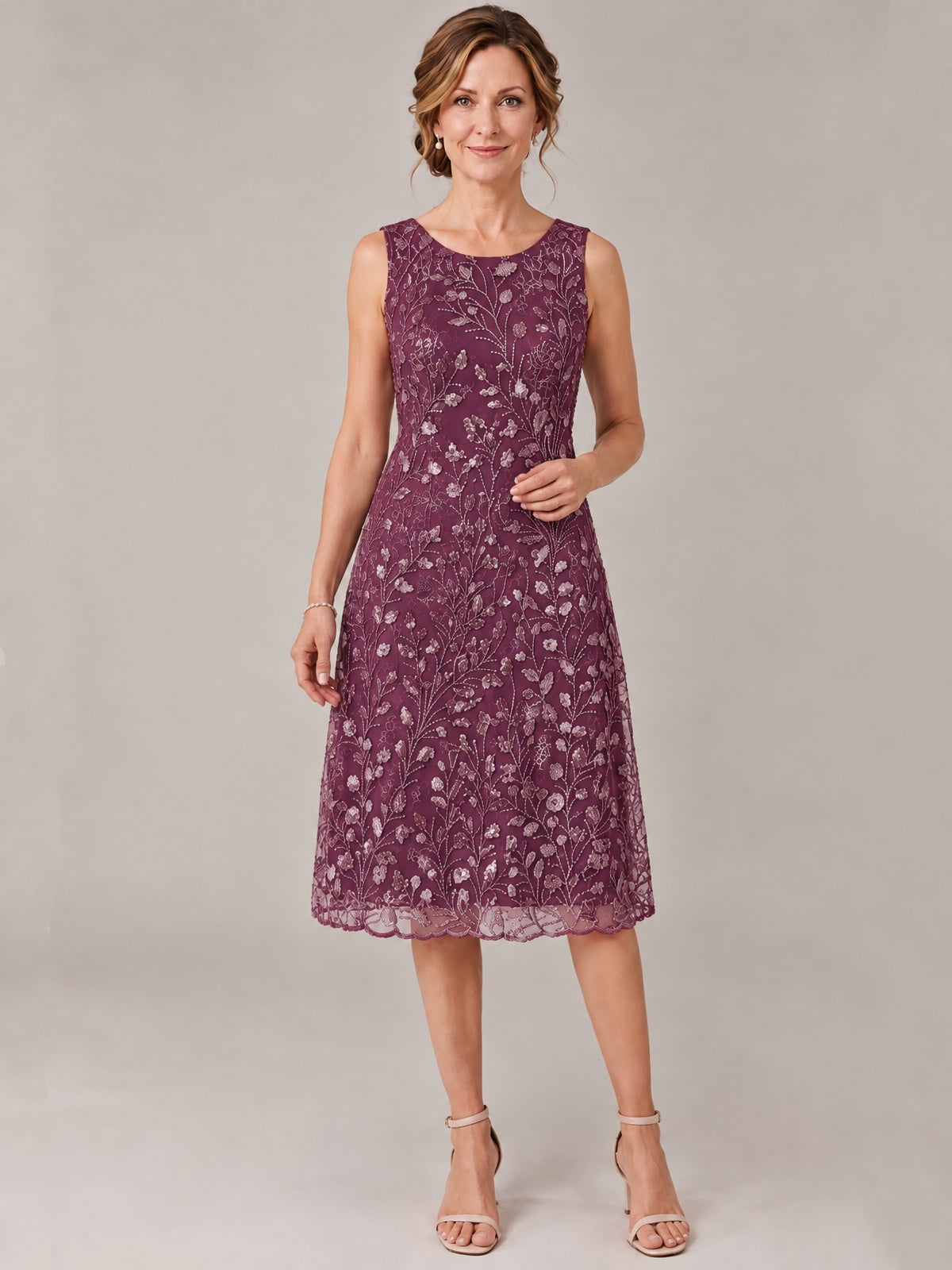 Tea Length Sequin Lace Mother of The Bride Dress with Chiffon Jacket