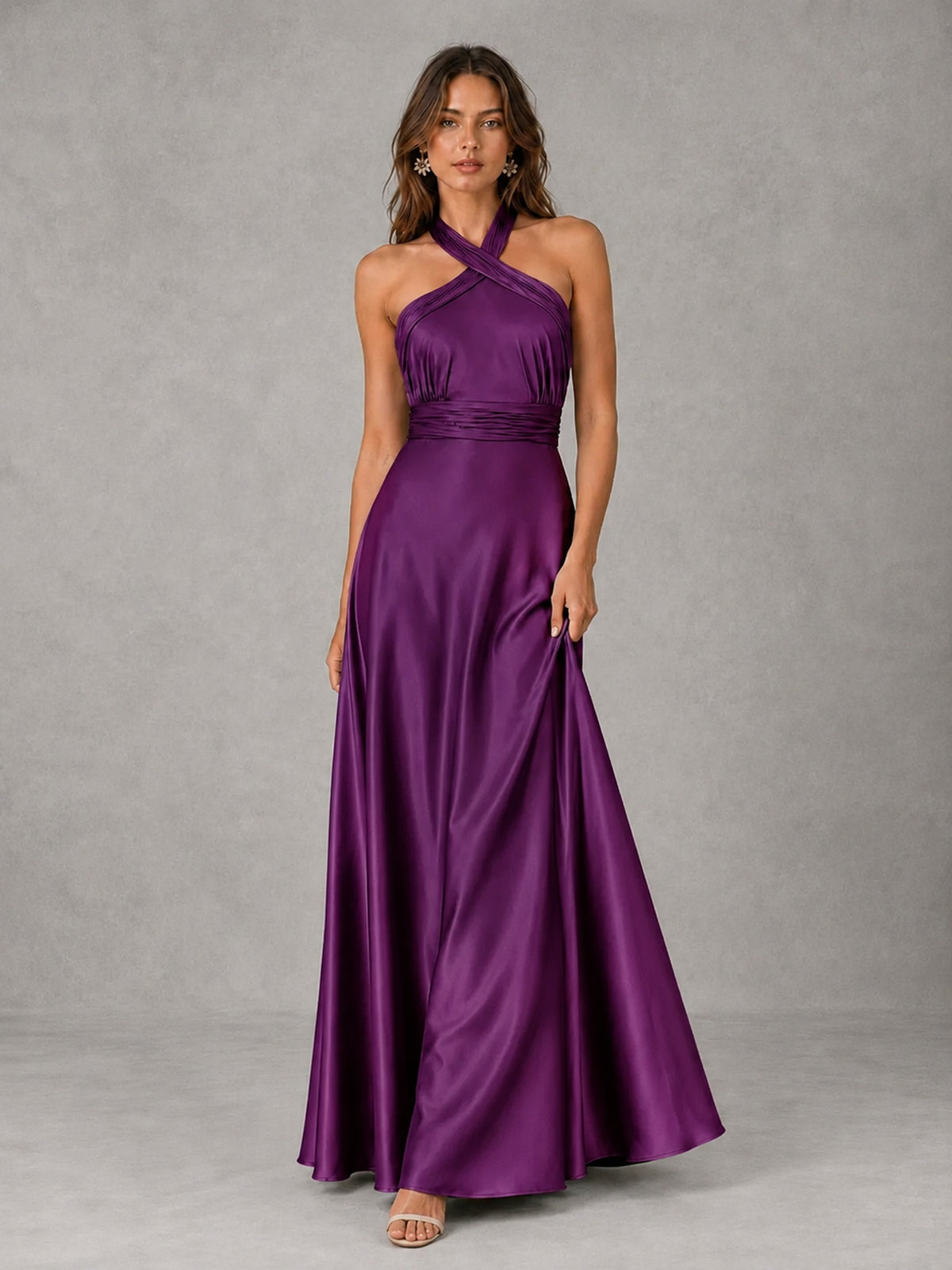 Sage Green Satin A-Line Bridesmaid Dress with Halter Neck