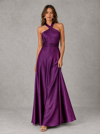Sage Green Satin A-Line Bridesmaid Dress with Halter Neck