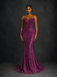 Sequin Mermaid Prom Dress with Floral Applique