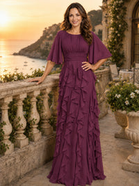 Elegant Chiffon Mother of the Bride Dress with Flutter Sleeves and Ruffle Skirt