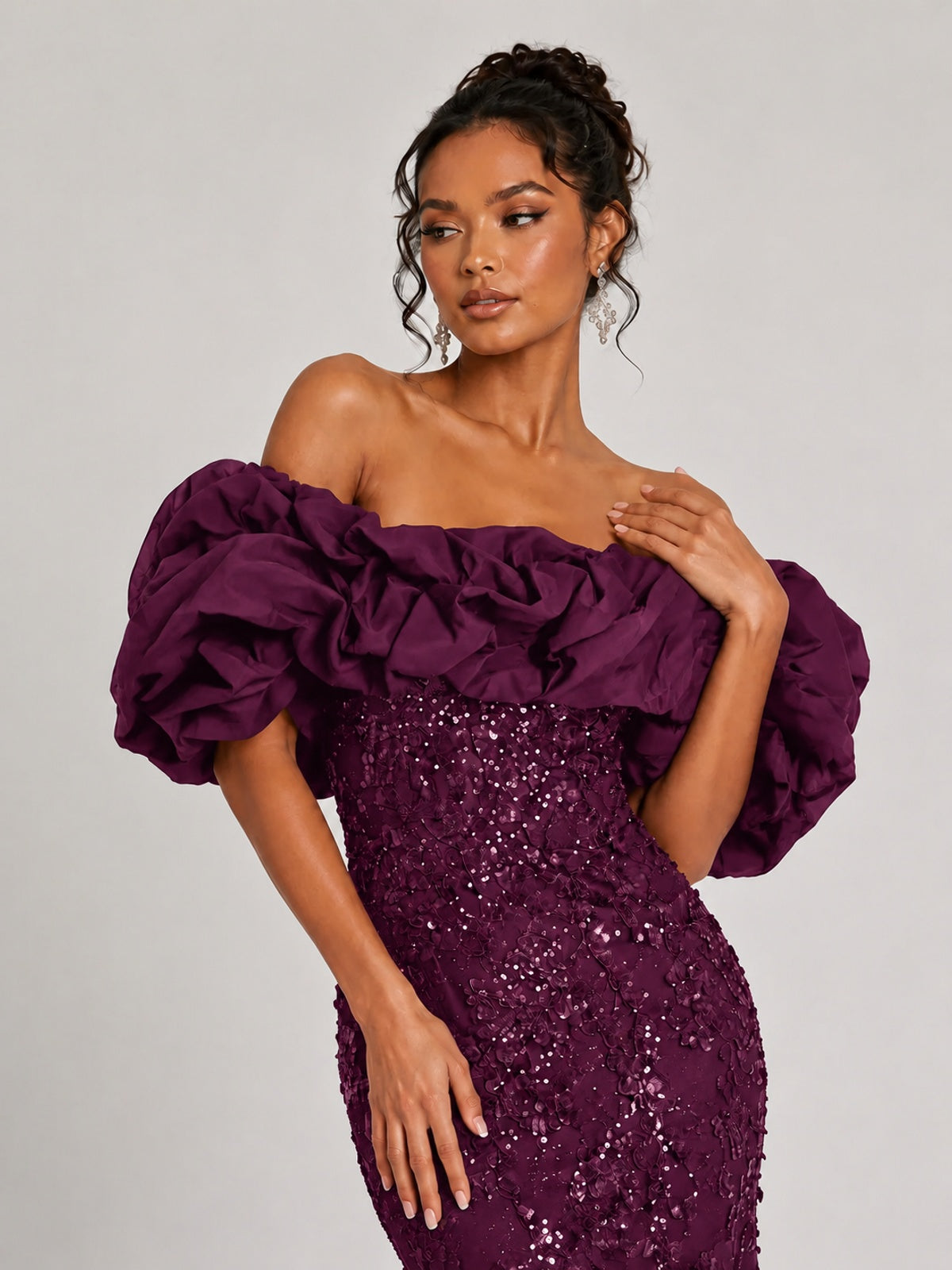 Sequin Off-Shoulder Ruffle Mermaid Prom Dress