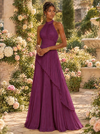 Wrap Pleated Prom Dress Halter A-line Chiffon Formal Wedding Dress