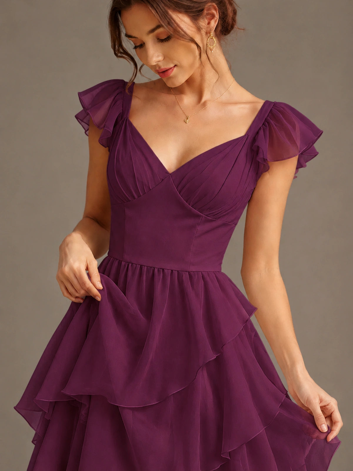 Ruffle Tiered V Neck Maxi Dress