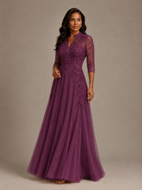 Embellished Appliques Mother of the Bride Dress with 3/4 Sleeves