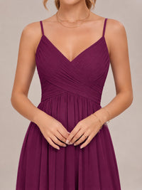 V-Neck Pleated Chiffon Long Bridesmaid Dress with Slit